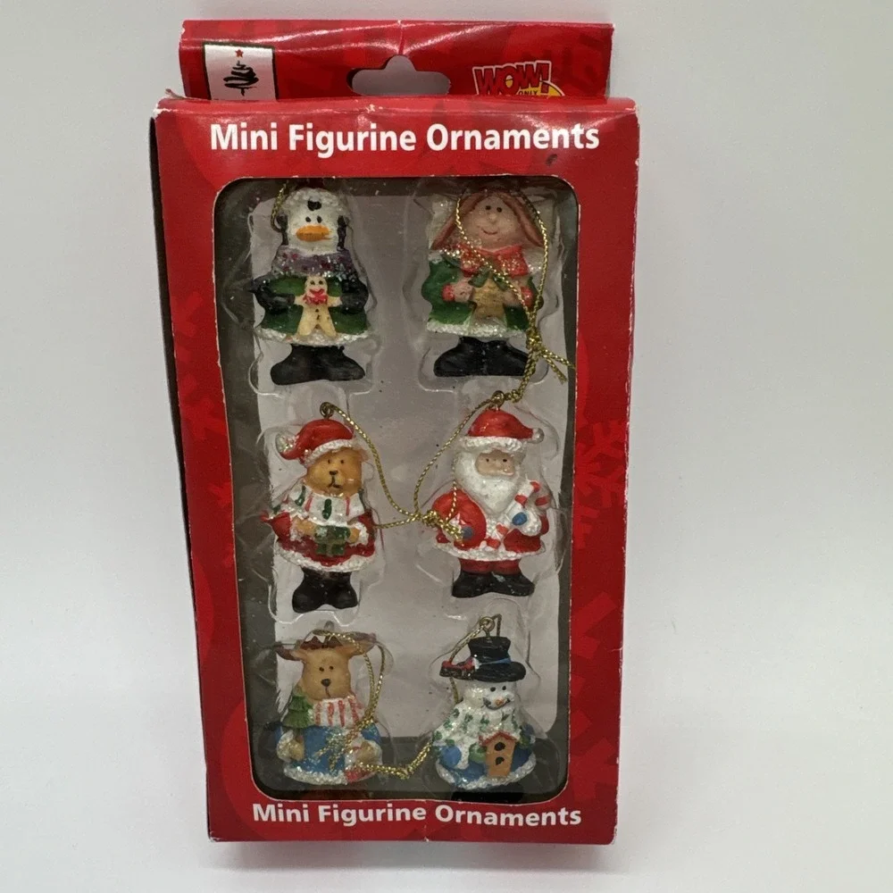 Vintage set of 6 mini Christmas figurine ornaments New Old Stock